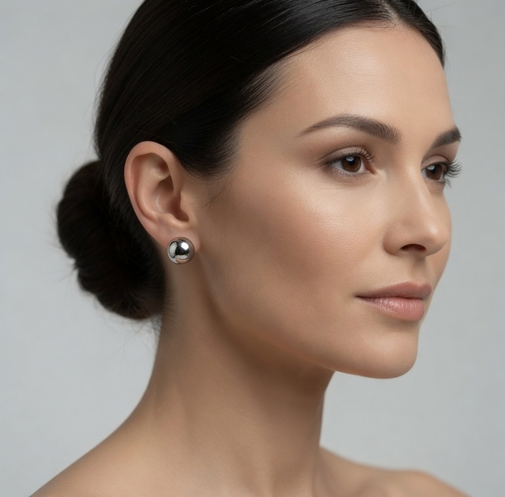 Silver Ball Stud Earrings Solid Round Womens Unisex Classic  NWOT